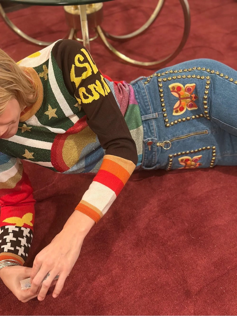 Stoned Immaculate Multi-Color Embellished Flare Jeans